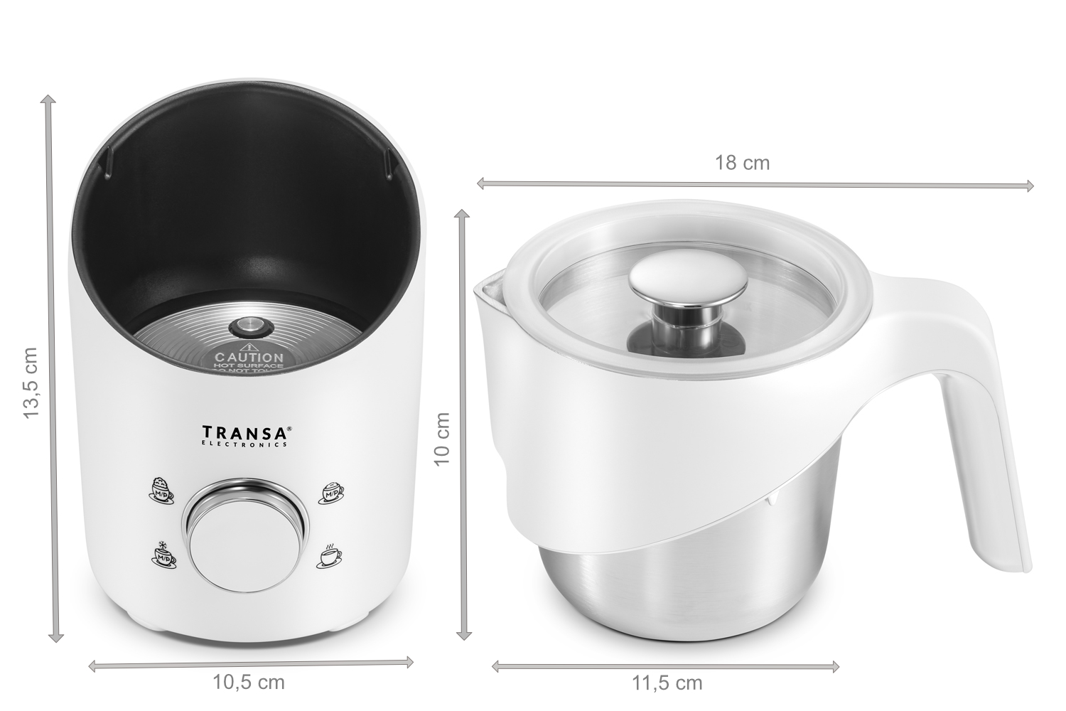 Spieniacz do mleka MilkyJug White TE-117W – wymiary urządzenia